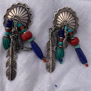 Vintage southwestern clip-on earrings with trade beads and stirling silver